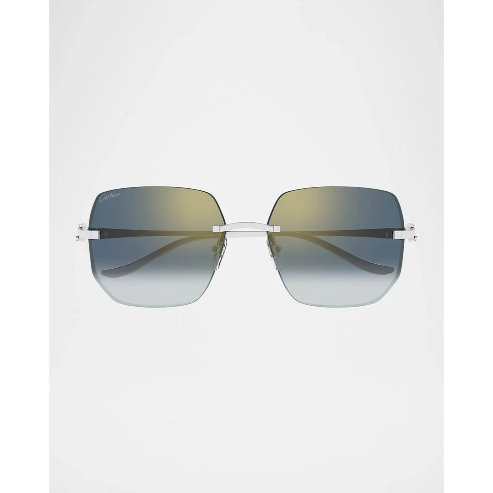 Cartier CT0549S SUNGLASSES Rimless Gradient Blue Silver Metal Sunglasses